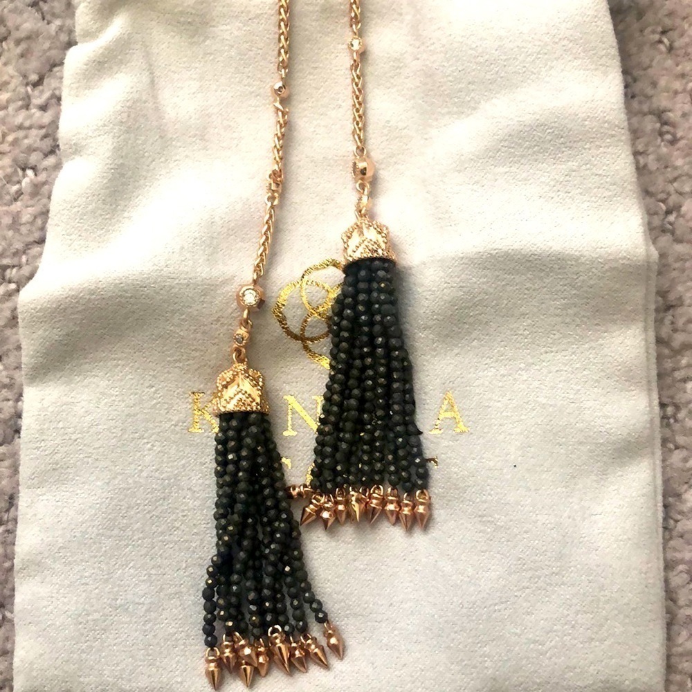 Kendra Scott Monique Lariat rose gold pyrite beads necklace